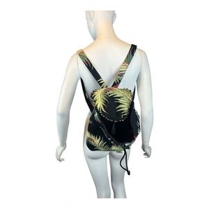 Sylvia Kadzik Backpack Martha's Vineyard Drawstring Black Tropical Tapestry